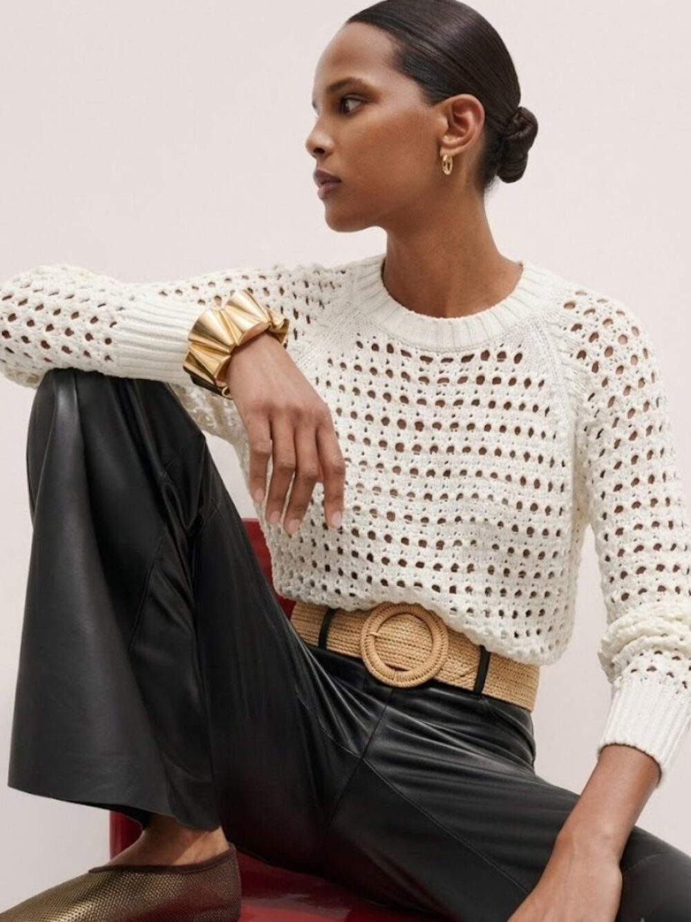 J. Crew Point Sur White Open Rope Knit Fisherman Knot Sweater Size Small
